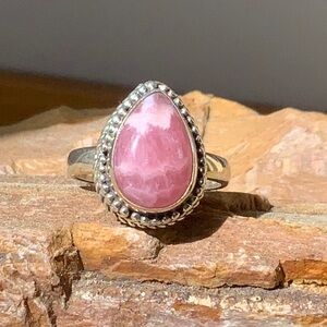 Rhodochrosite 925 Sterling Silver Ring, Size 7